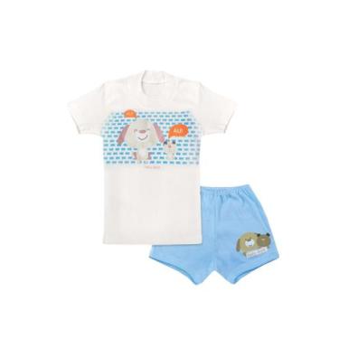 Imagem de Conjunto Menino Camiseta Marfim C/Short Azul Auau - Baby Duck