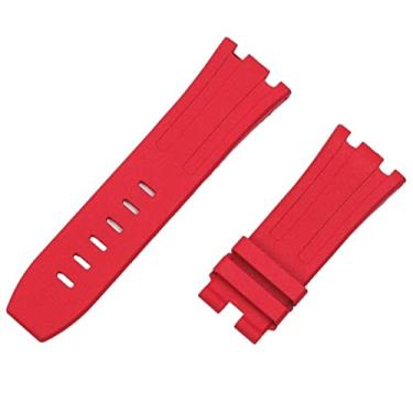 Imagem de DFAMIN Pulseira de relógio de silicone de borracha flúor natureza 28mm para pulseira AP para Audemars e cinto Piguet 15703 15710 15706 (Cor: pulseira vermelha, tamanho: fivela rosa de 28mm)