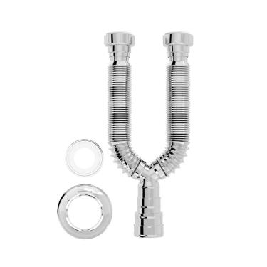 Imagem de Sifão Duplo Sanfonado Extensível Blukit 72Cm Cromado Universal