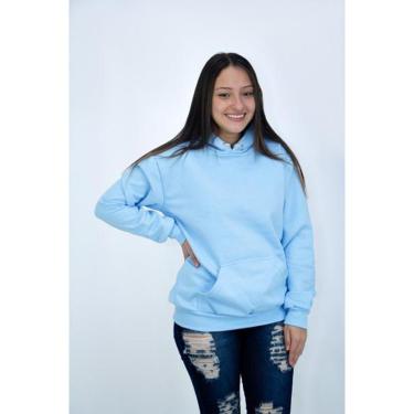 Imagem de Blusa Moletom Canguru Azul Claro Feminino Liso DBL-Unissex