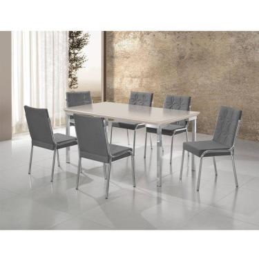 Imagem de Conjunto Sala de Jantar Mesa Iza New Tampo MDF/Vidro 6 Cadeiras Natani New Cromado/Cinza