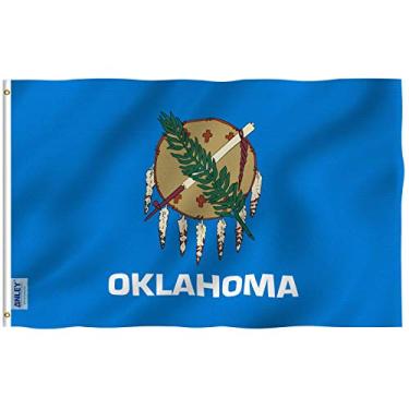 Imagem de ANLEY Fly Breeze Bandeira do estado de Oklahoma de 3 x 5 pés - Cor viva e à prova de desbotamento - Cabeçalho de lona e costura dupla - Oklahoma OK Bandeiras de poliéster com ilhós de latão 3 x 5 pés