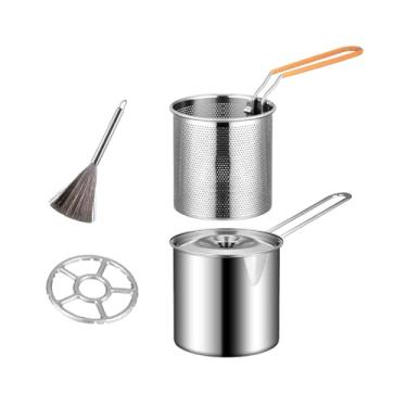 Imagem de Ioensy aço inoxidável fritadeira profunda cesta de fritura molho macarrão coador cesta, japonês tempura fritadeira para ferver cozinhar cozinhar, com escova de panela