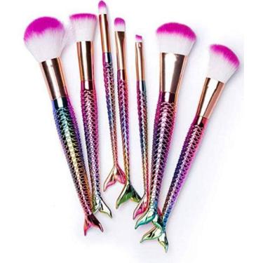 Imagem de Kit 7 Pincéis De Maquiagem Com Estojo Sereia - Csc