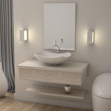 Imagem de Conjunto Bancada para Banheiro com Cuba Abaulada L42 e Prateleira Metrópole 805W Compace Snow