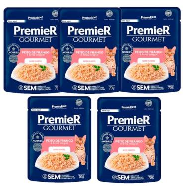 Imagem de Kit com 5 Rações Úmidas Premier Gourmet Gatos Filhotes Peito de Frango/Arroz 70g