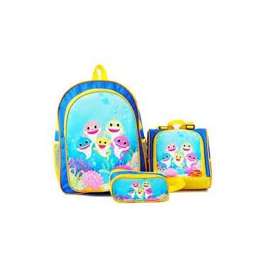 Imagem de Mochila Baby Shark Azul Costas Lancheira Estojo