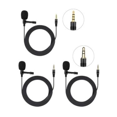 Imagem de HUACAM Microfone Lavalier com clipe, microfone portátil Lav para smartphone Android, câmera, podcast, laptop, gravação mãos livres para YouTube, entrevista, vídeo (3 pacotes)