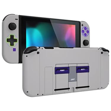 Imagem de eXtremeRate Conjunto completo personalizado para Nintendo Switch, placa traseira de console de substituição suave ao toque, carcaça e botões do controle portátil NS Joycon para Nintendo Switch - estilo SNES clássico