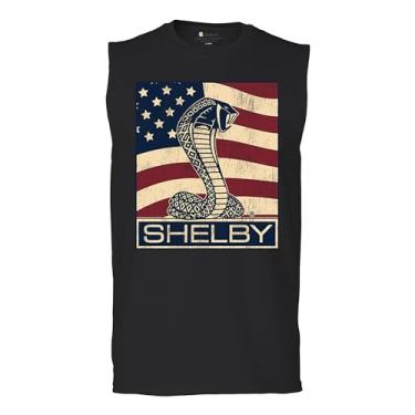 Imagem de Camiseta masculina Shelby Cobra Flag Muscle Car Racing Mustang GT500 GT350 427 Performance Powered by Ford, Preto, GG