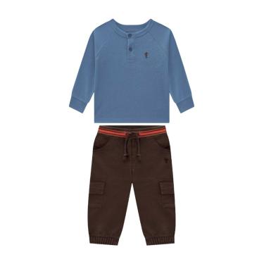 Imagem de Infantil - Conjunto Camisa Manga Longa Quadrile e Calça Sarja Moletom Masculino Onda Marinha  menino