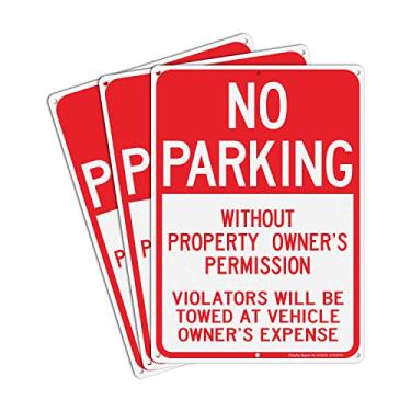 Imagem de No Parking Without Property Owner's Permission Sign, Violators Will Be Towed at Vehicle Owner's Expense (Pacote com 3) 35,5 x 25,5 cm Placa refletiva de alumínio livre de ferrugem, proteção UV,
