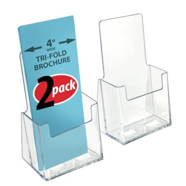 Imagem de Azar Displays 252012-2PK Porta-folhetos de acrílico com três dobras, organizador de plástico para balcão, pacote com 2, transparente