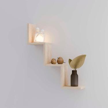Imagem de Kit Prateleira Nicho Buzios Carvalho (Madeira Clara) para Quarto Sala Livro