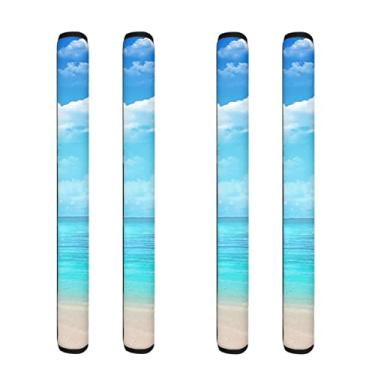 Imagem de Coldinair Conjunto de 4 capas de maçanetas de geladeira com estampa Blue Beach Sky, mantenha seu aparelho de cozinha limpo de manchas, pontas dos dedos, gotejamentos e manchas de alimentos
