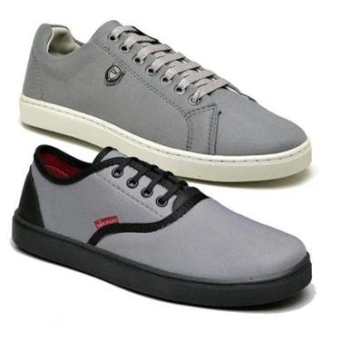 Imagem de Kit 2 Sapatênis Casual Masculino Cinza Café Azul-Masculino