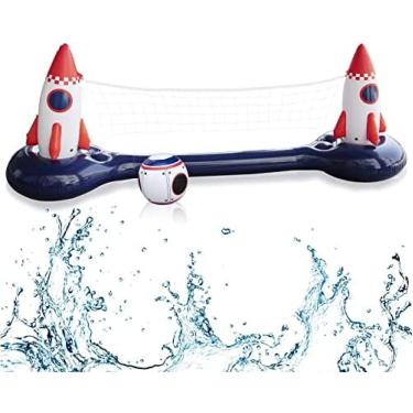 Imagem de Conjunto de flutuador de piscina inflável, rede de vôlei de piscina com rede e bola ajustáveis, conjunto de jogo de flutuador divertido de verão, conjunto de natação de vôlei aquático para c