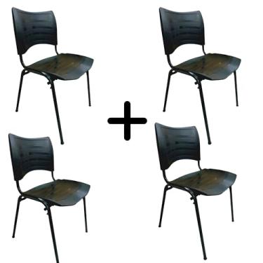 Imagem de HENVIFER, Kit 4 Cadeiras Plásticas Empilháveis pretas escritório bar