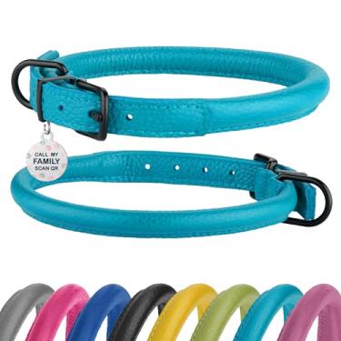 Imagem de Coleira de couro enrolado BRONZEDOG para cachorro com corda redonda macia para animais de estimação para cães pequenos e médios grandes filhotes gatinho preto azul rosa verde amarelo cinzaBRONZEDOG 9" - 11" azul