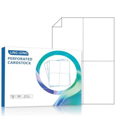 Imagem de LINGLONG Cartões postais perfurados impressos brancos de 21,6 x 28 cm, 14,5 kg, 10 x 13 cm cada, papel carta dos EUA 4 por página para extratos, faturas (branco 100 folhas (400 cartões))
