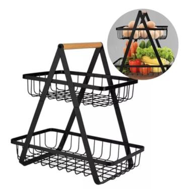 Imagem de VITX Fruteira De Mesa Organizador De Frutas Cesto Metal Aramado Cor Preto Pintura Eletrostatica Que Nao Descasca