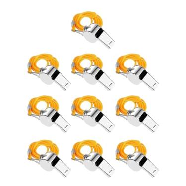 Imagem de menolana 10x metal árbitro treinadores apito de aço inoxidável som nítido apito com cordão para esportes, futebol, futebol, basquete
