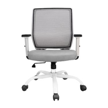 Imagem de Schwake Cadeira de escritório ergonômica de malha para casa com braços ajustáveis - Cadeiras de computador com encosto médio para adultos - Cadeira giratória confortável para escritório em casa