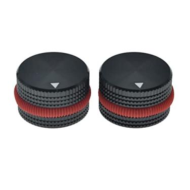 Imagem de KAISH Pacote com 2 puxadores de potenciômetro de alumínio de 63/64" (25 mm) de diâmetro de 1/4" universal de metal para guitarra/baixo/amplificador AMPS/amplificador de potência/pré-amplificadores/equipamentos de áudio, preto com anel de vedação de borracha vermelha