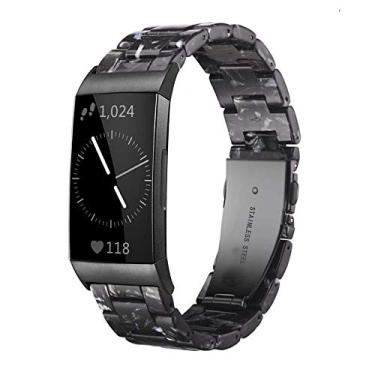 Imagem de Pulseira de resina Ayeger compatível com Fitbit Charge 4, Charge 3/3 SE, acessório feminino masculino de resina, pulseira com fivela preta Blacelet para Fitbit Charge 4,3/3 SE Smart Watch Fitness (Preto)