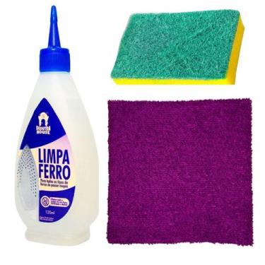 Imagem de Kit Limpeza De Ferro Passar Roupa Pano Roxo E Esponja - So Produto