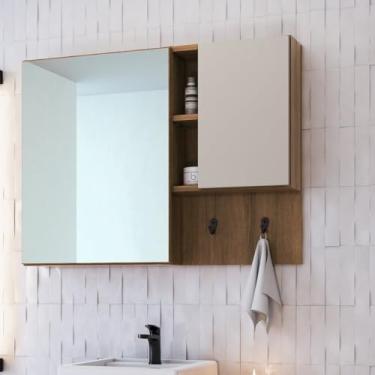 Imagem de Armário Espelheira para Banheiro com 2 Portas e Nichos Mel/Arenas