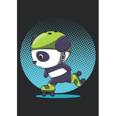Imagem de Notizbuch A5 dotted, gepunktet mit Softcover Design: Rollschuh Panda Geschenk mit Helm Inliner Skater Kinder: 120 dotted (Punktgitter) DIN A5 Seiten