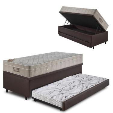 Imagem de Bicama Box Baú 88x188 material sintético Linho Marrom c/Colchão Airtec
