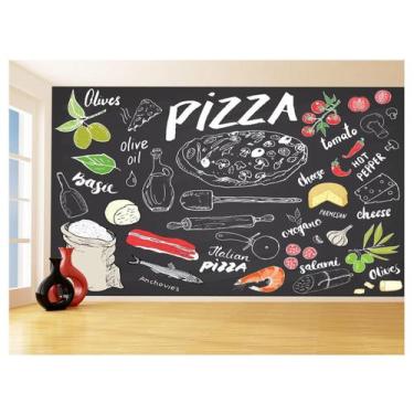 Imagem de Papel De Parede Estilo Lousa Pizza Ingrediente 3,5M Lcb11 - Você Decor