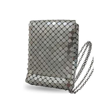 Imagem de Bolsa Clutch Festa Dia Dia Porta Celular Metal - Nicbolsa, Prata