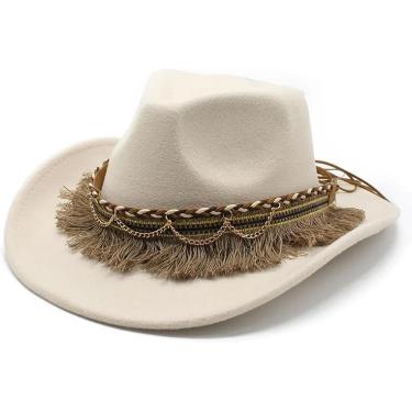 Imagem de Chapéus de cowboy chapéu de cowboy para mulheres homens jazz boné estilo curvado borda cowgirl, bege, terno para 57-58cm