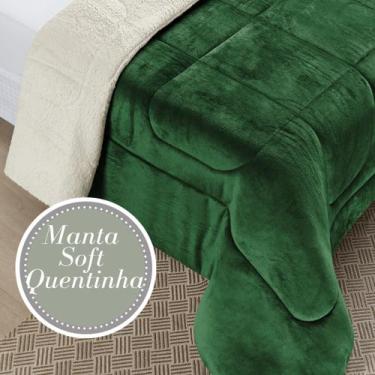 Imagem de Coberdrom Casal King Pele De Carneiro Sherpa Mantinha Dupla Face Verde