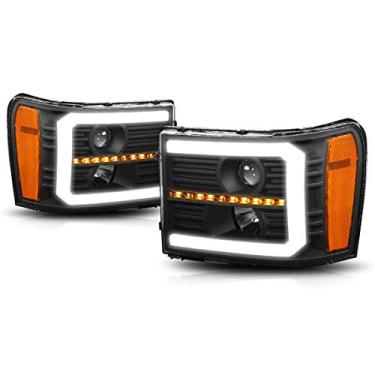 Imagem de PM PERFORMOTOR Faróis de projetor de luz LED em forma de C de canto âmbar preto compatíveis com SIERRA 2007-2014, PMHL-GSIE-323 kg-L-P-BA