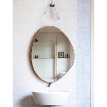 Imagem de Espelho Orgânico Decorativo Em Couro pequeno - J.A, caramelo