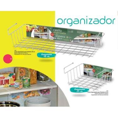 Imagem de Kit 2 Cesto Organizador De Encaixe Em Prateleira 24 Cm +48 Cm - Niquel