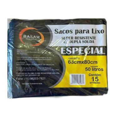 Imagem de Saco para lixo 50 Litros - 15 unidades - Reforçado - BASAM