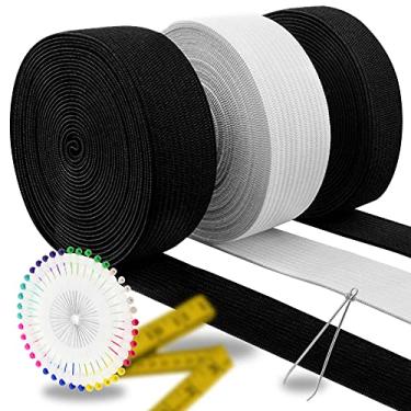 Imagem de DailyTreasures Pacote com 3 faixas elásticas planas de 30 metros, tamanho misto de 1,27 cm e 2,5 cm, carretel de elastano para carretel elástico, corda elástica com alfinetes e régua para artesanato
