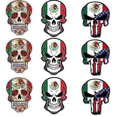 Imagem de 9 peças | Adesivos mexicanos de chapéu rígido com estampa de caveira do México