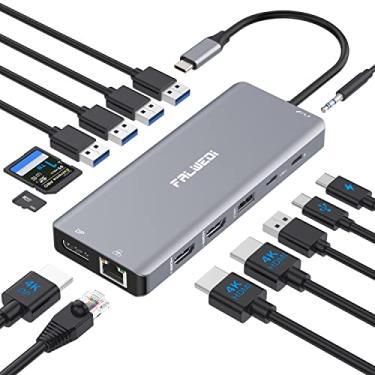Imagem de Estação de ancoragem para laptop USB C, monitor duplo, adaptador multiporta USB C 14 em 1 com 2 HDMI, DisplayPort, Ethernet, SD/TF, portas USB C/A, PD, microfone/áudio, compatível com