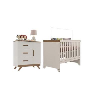 Imagem de Conjunto Maya Off-White/Carvalho Cômoda e Berço - Móveis Canaã
