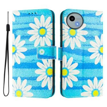 Imagem de Capa carteira para Sharp Aquos R9, capa flip de couro com padrão fofo, capa à prova de choque com fivela magnética, compatível com carregamento sem fio (Sharp Aquos R9, margarida azul)
