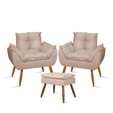 Imagem de Kit 02 Poltronas Decorativas + 01 Puff Para Apoio dos Pés - B Balaqui 