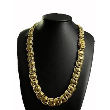 Imagem de Cordão dubai 15mm banhado a ouro 18k - fecho são jorge - ToJoia18k