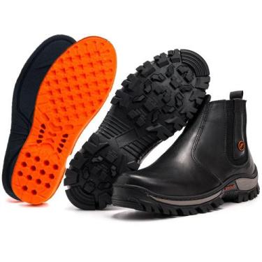 Imagem de Botina Bota Tratorada Masculina de Couro Confortável Palmilha de Gel -