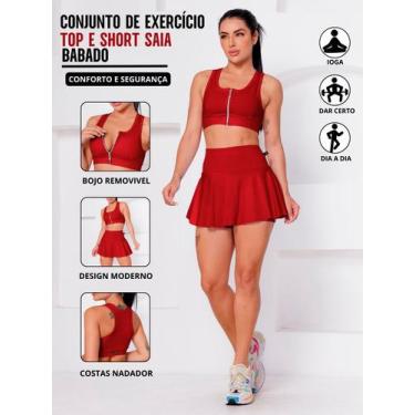 Imagem de Conjunto Academia Top Com Ziper E Bojo E Short Saia Babado Sinta O Con